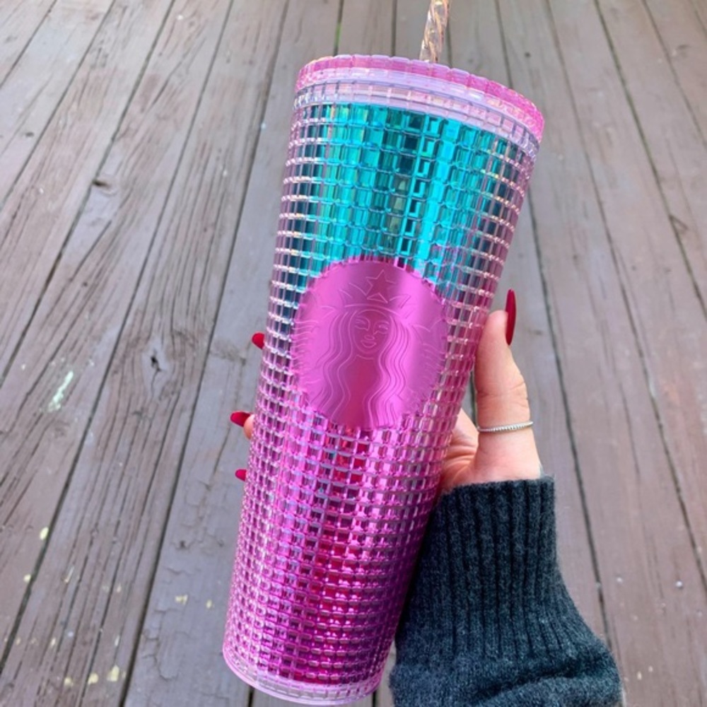 Starbucks Summer Pink & Blue Grid Studded … - Picture 1 of 4